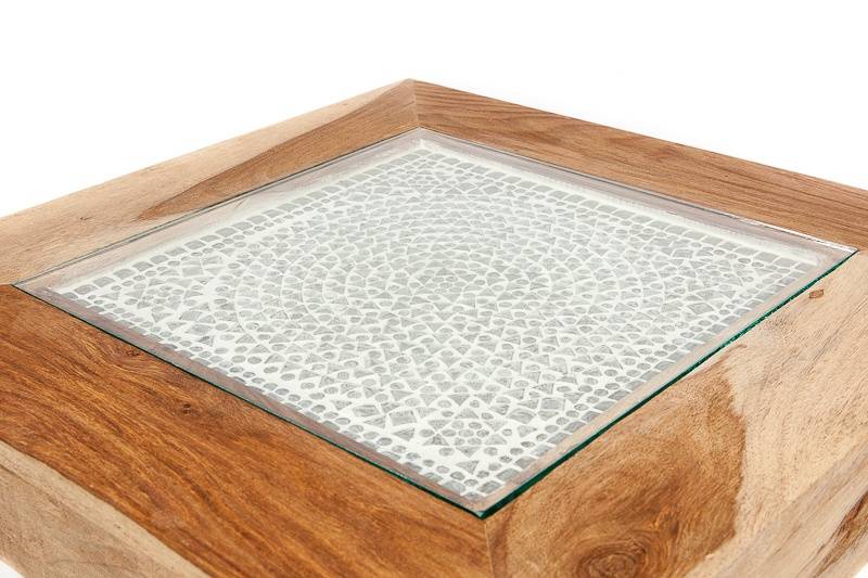Bijzettafel massief hout met oosters glas mozaïek