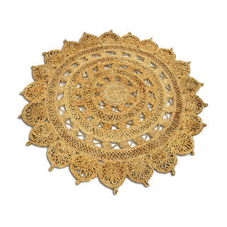 Rond jute opengewerkt vloerkleed naturel