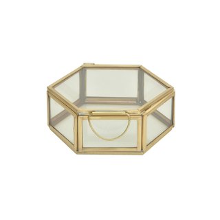 Hexagon 6 hoekig messing kistje met helder glas