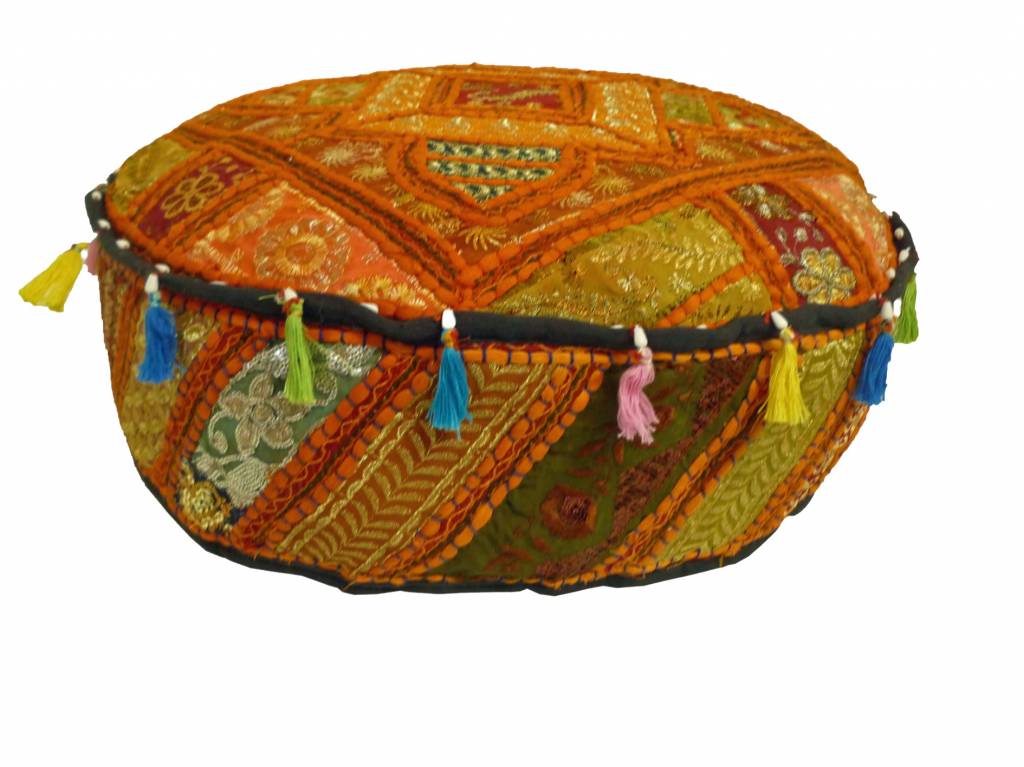 Oosterse patchwork poef oranje uit India
