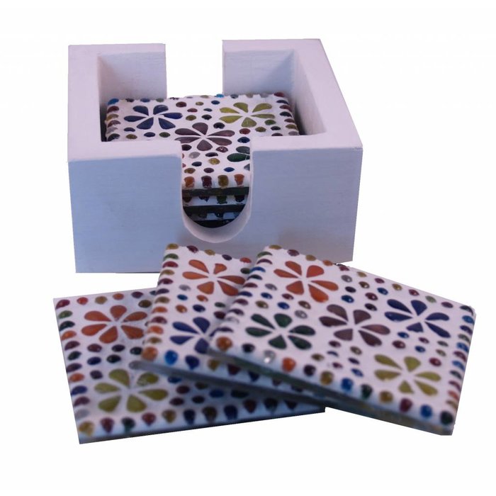 Onderzetters mozaiek multicolor bloemetjes