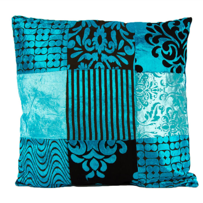 Sierkussen turquoise patchwork