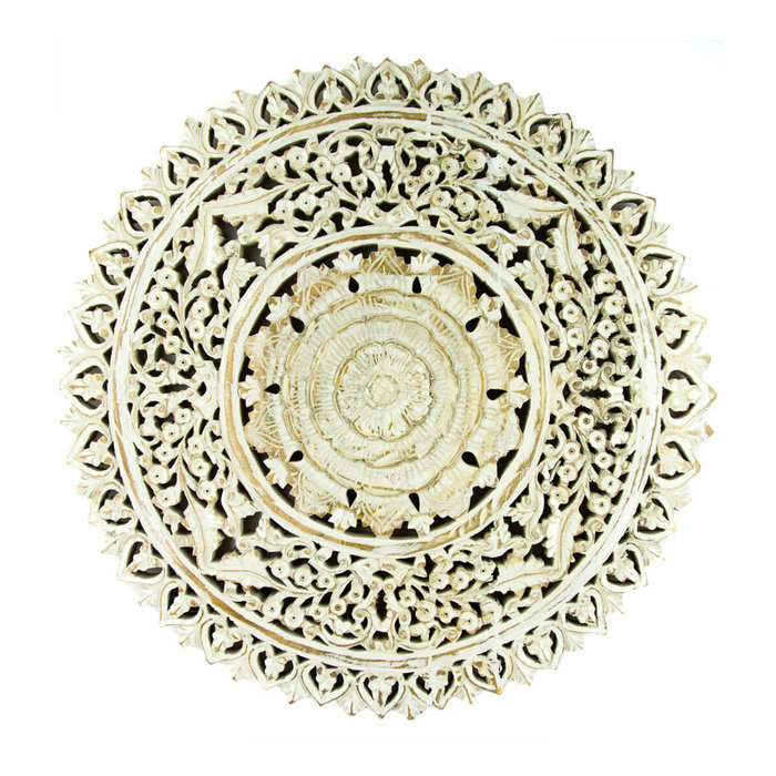Rond oosters wit wandpaneel houtsnijwerk