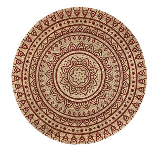 Rond jute vloerkleed henna print