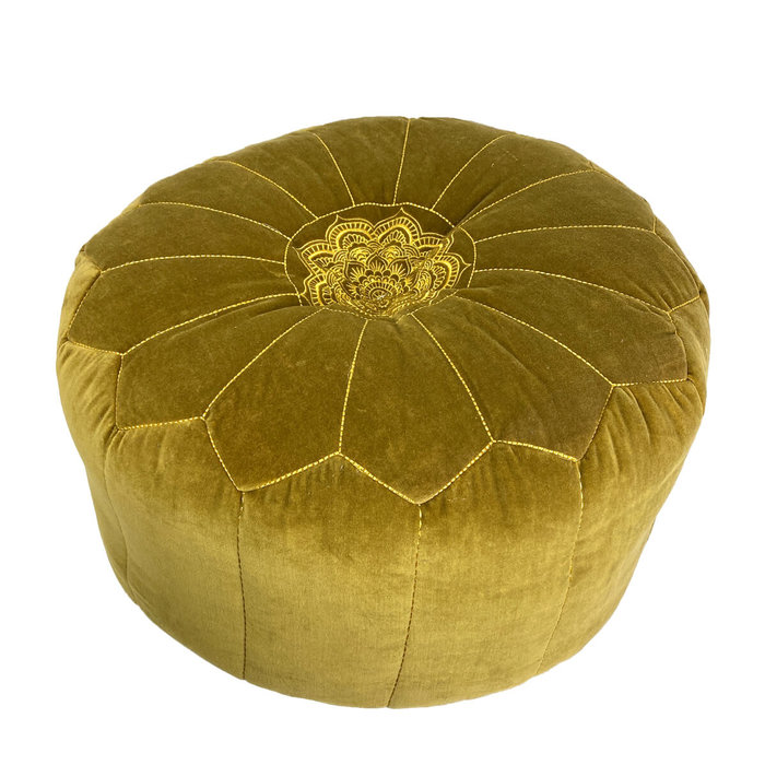 Fluwelen poef goud bruin met goud draad