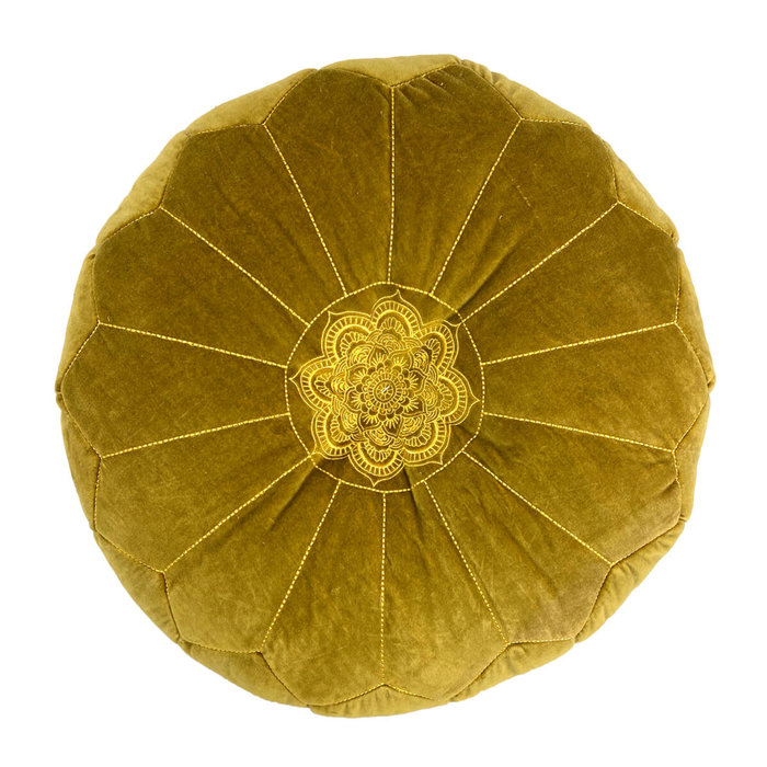 Fluwelen poef goud bruin met goud draad
