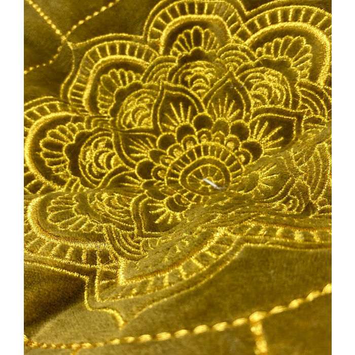 Fluwelen poef goud bruin met goud draad