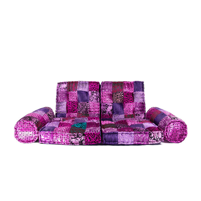 Kussen bank fuchsia velvet met armrollen
