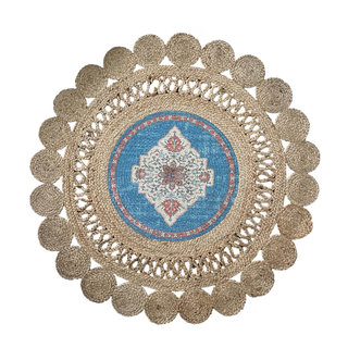 Rond jute vloerkleed bloem gevlochten