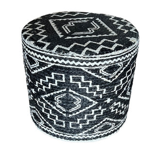 Jute poef zwart wit