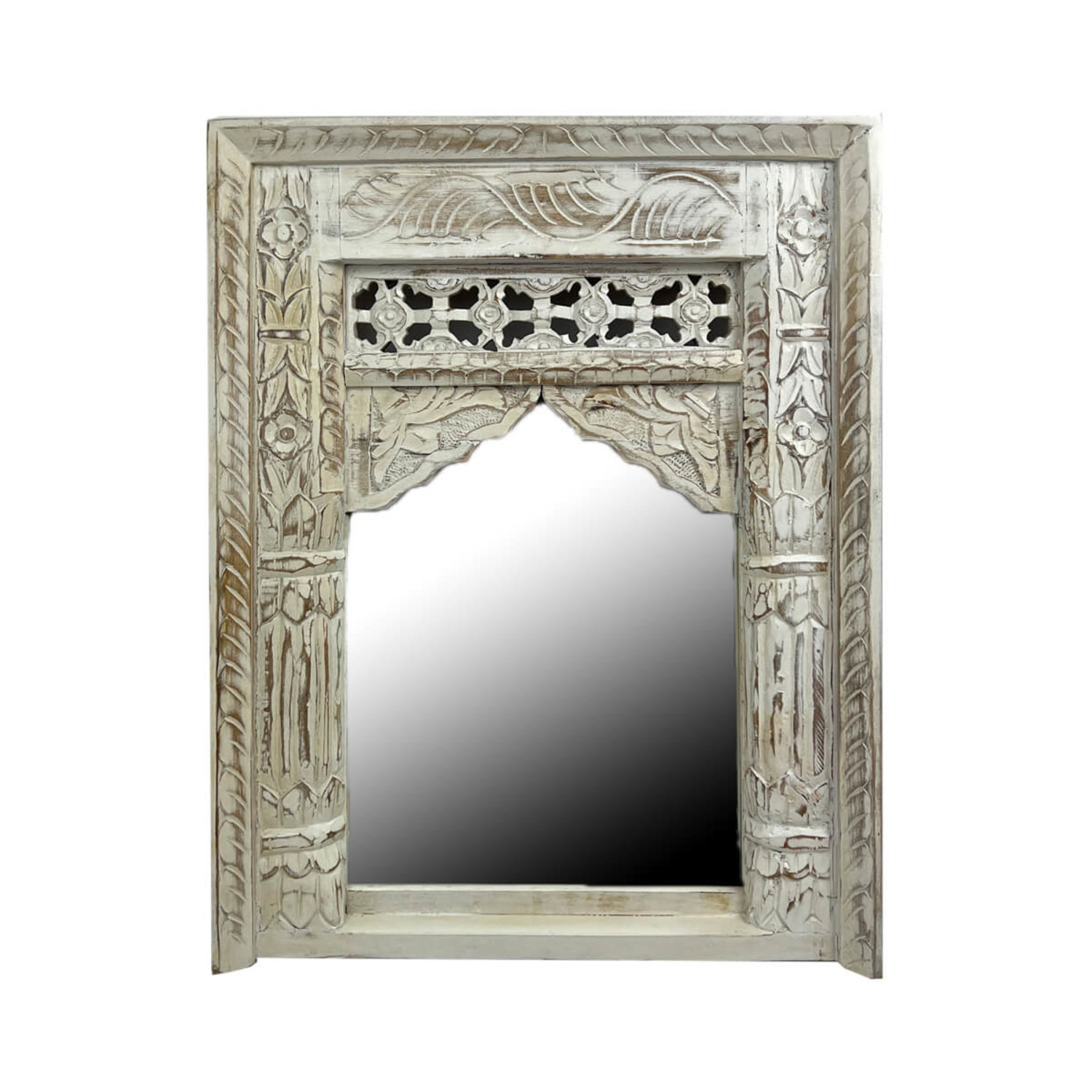 Kwalificatie antwoord deur Oosterse Witte houten spiegel S - Merel in Wonderland