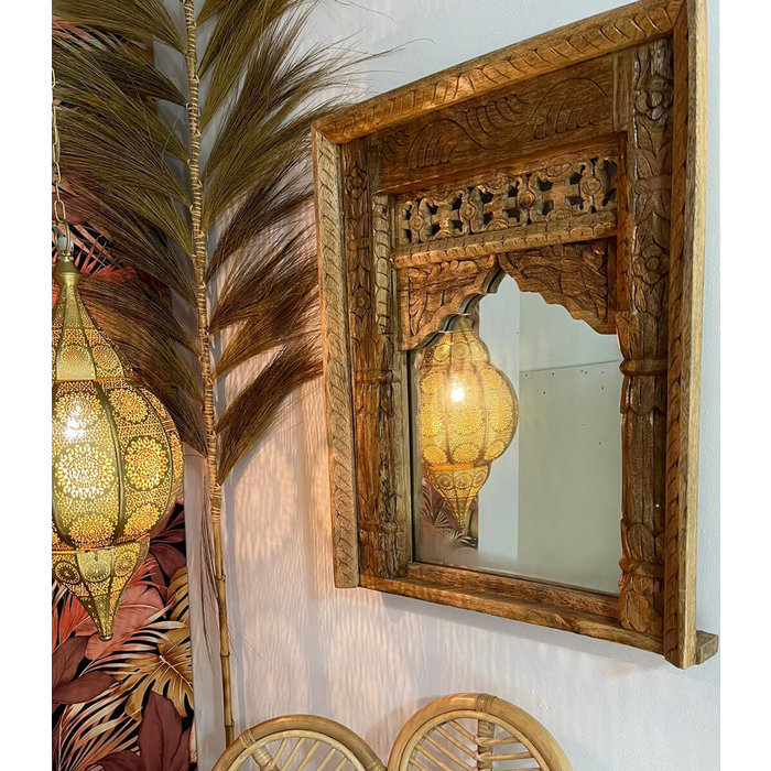 Oosterse  Naturel houten spiegel S