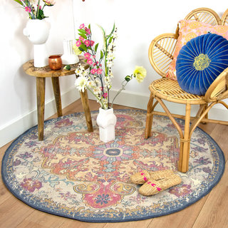Rond vintage vloerkleed Fleur