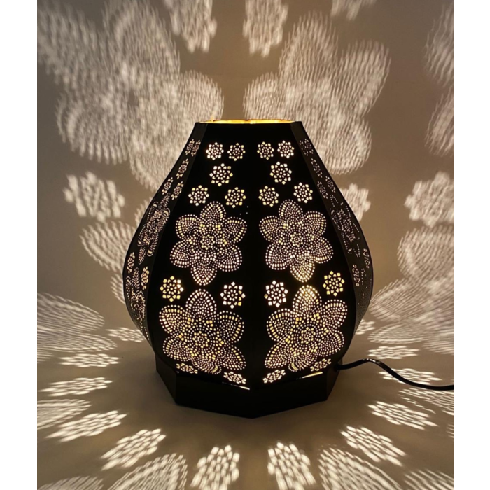 Bloem tafellamp zwart/goud