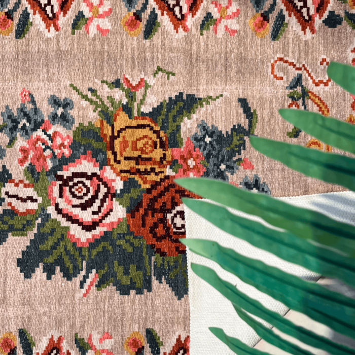 Badmat flower bouquet beige