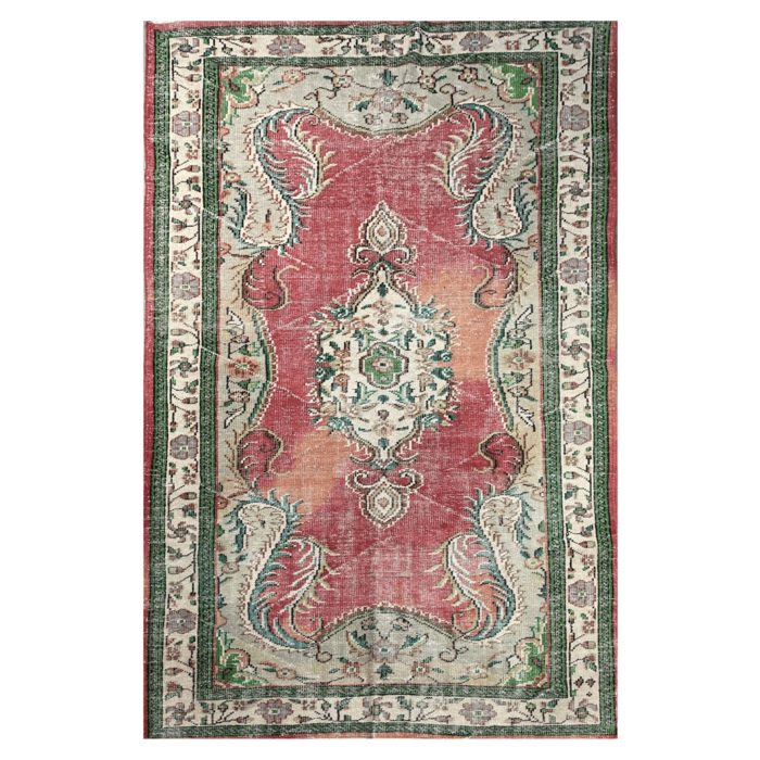 Vintage vloerkleed rood groen 177 x 289 cm