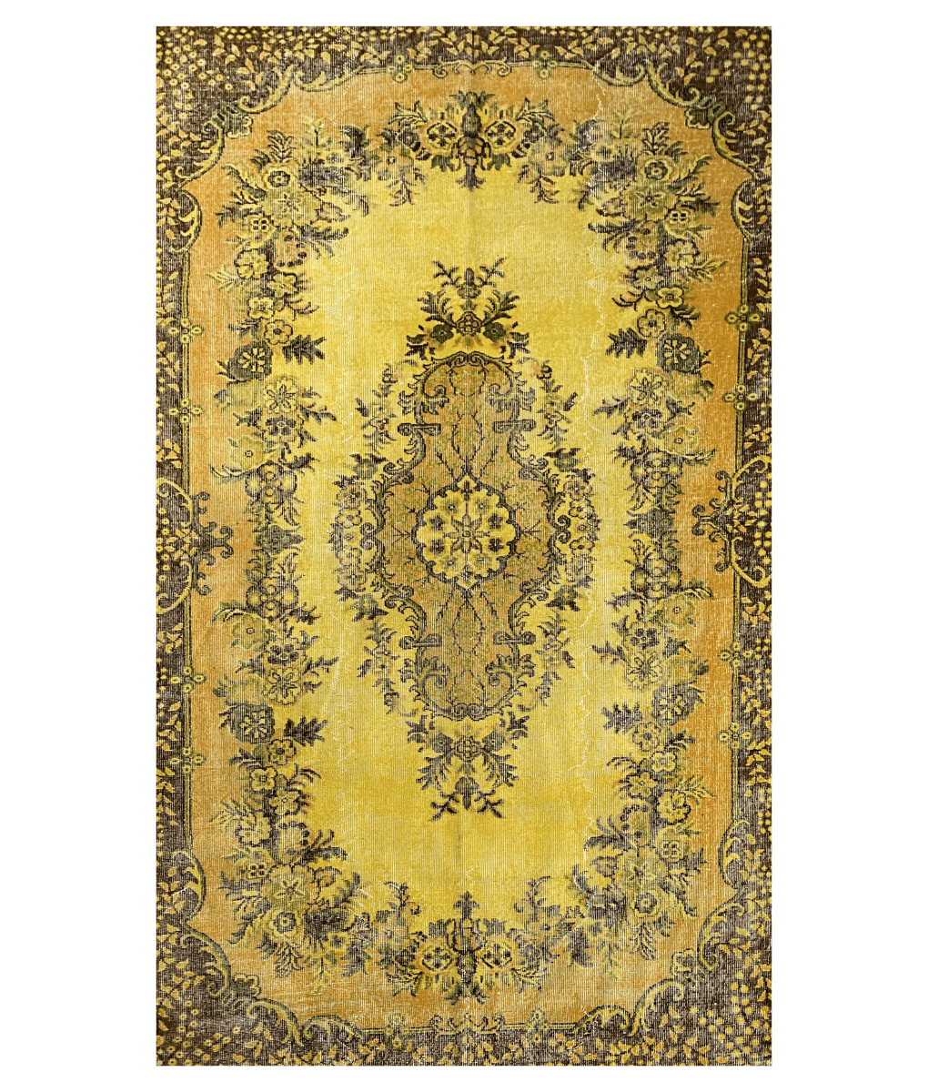 Geel vintage vloerkleed 191 x 302 cm