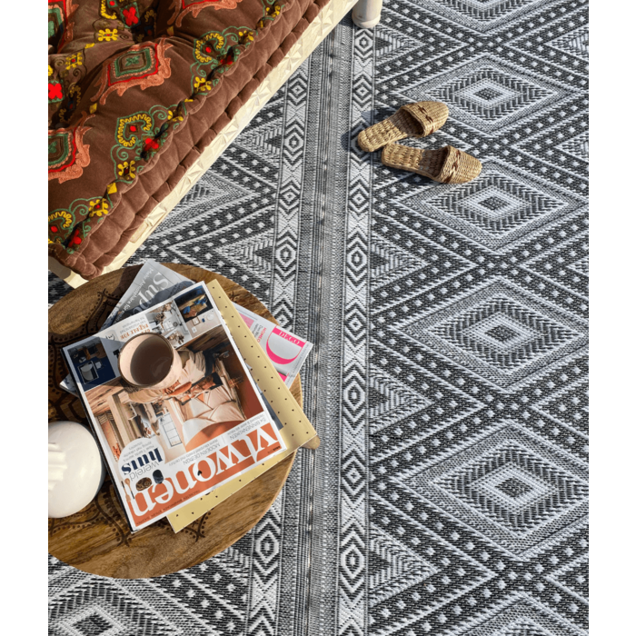 Wonder Rugs Zwart, wit en grijs extra groot buitentapijt grafisch