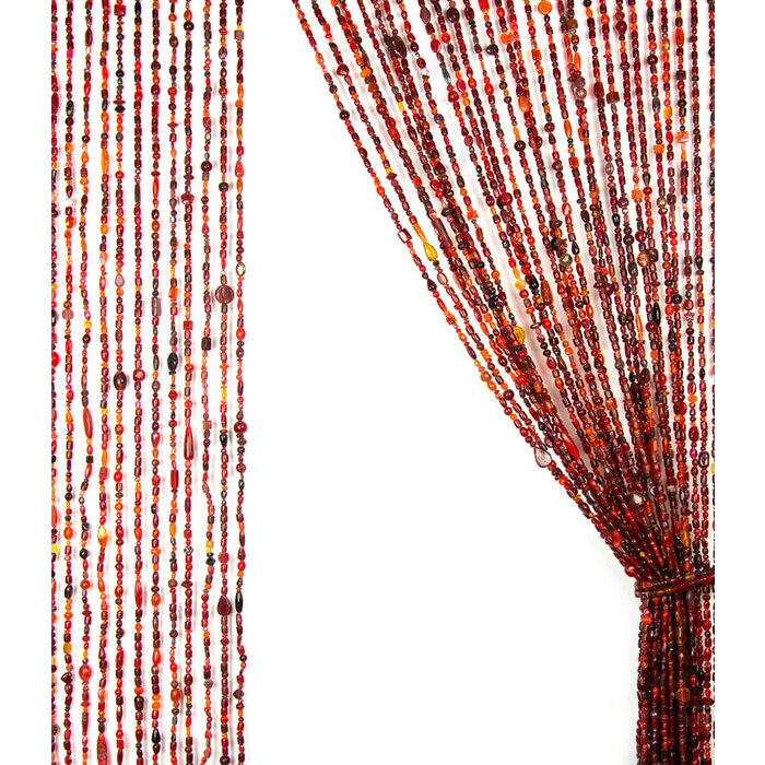 Glaskralengordijn rood/oranje heldere kleuren met belletjes