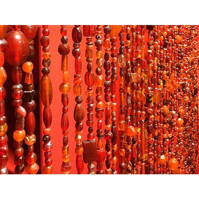 Glaskralengordijn rood/oranje heldere kleuren met belletjes