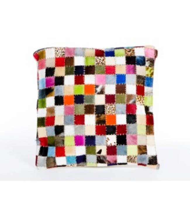 Kussen multi colour mini blokjes large leer Merel in Kussen multi colour mini blokjes large leer Merel in