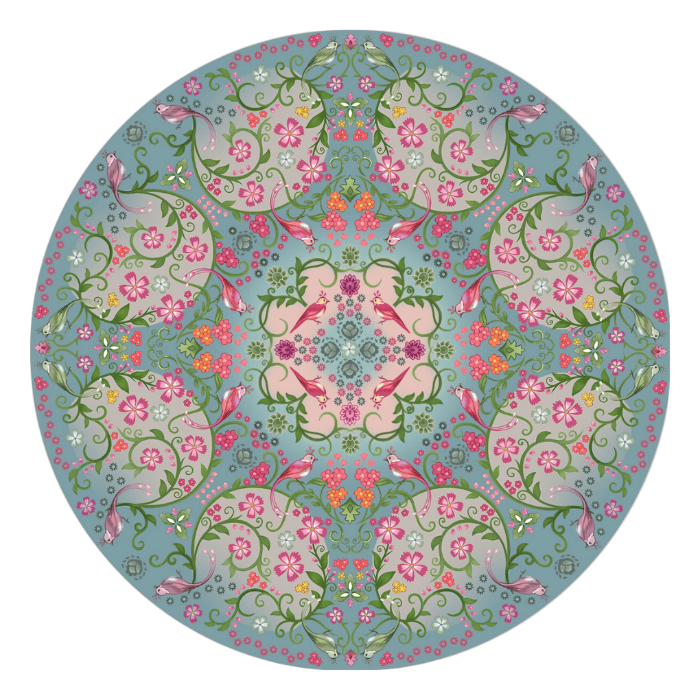 Ronde badmat Florali blauw