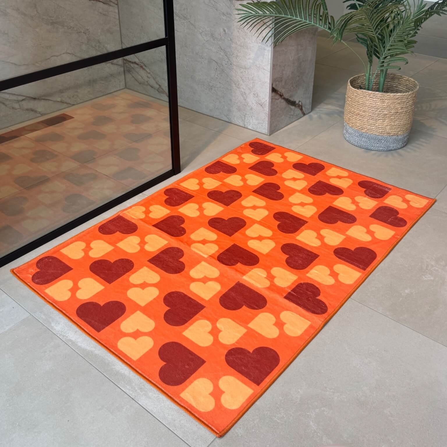 Badmat Warm hearts - bruin/ oranje