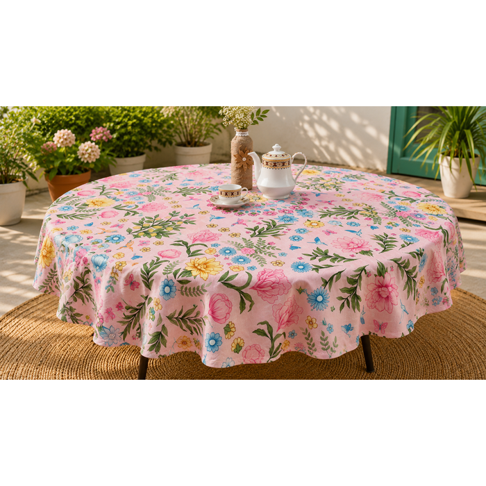 Tafelkleed Garden pink rond