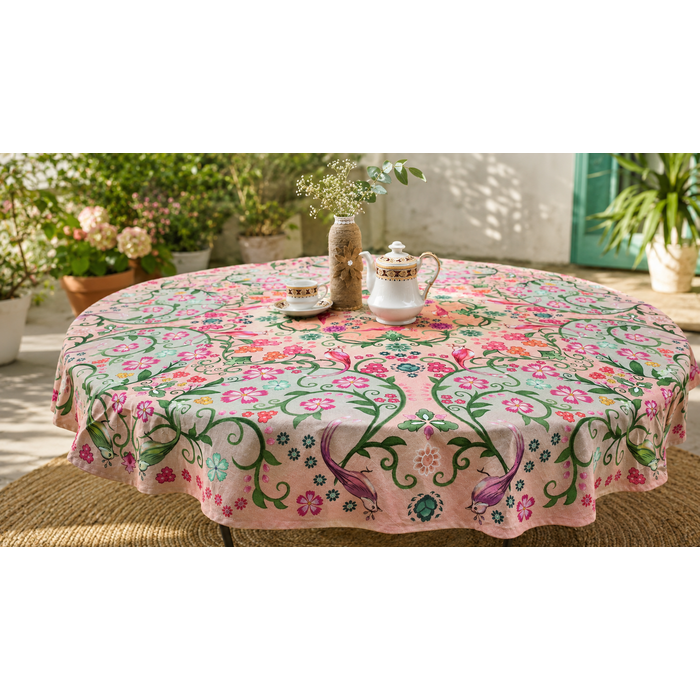 Tafelkleed Florali pink rond