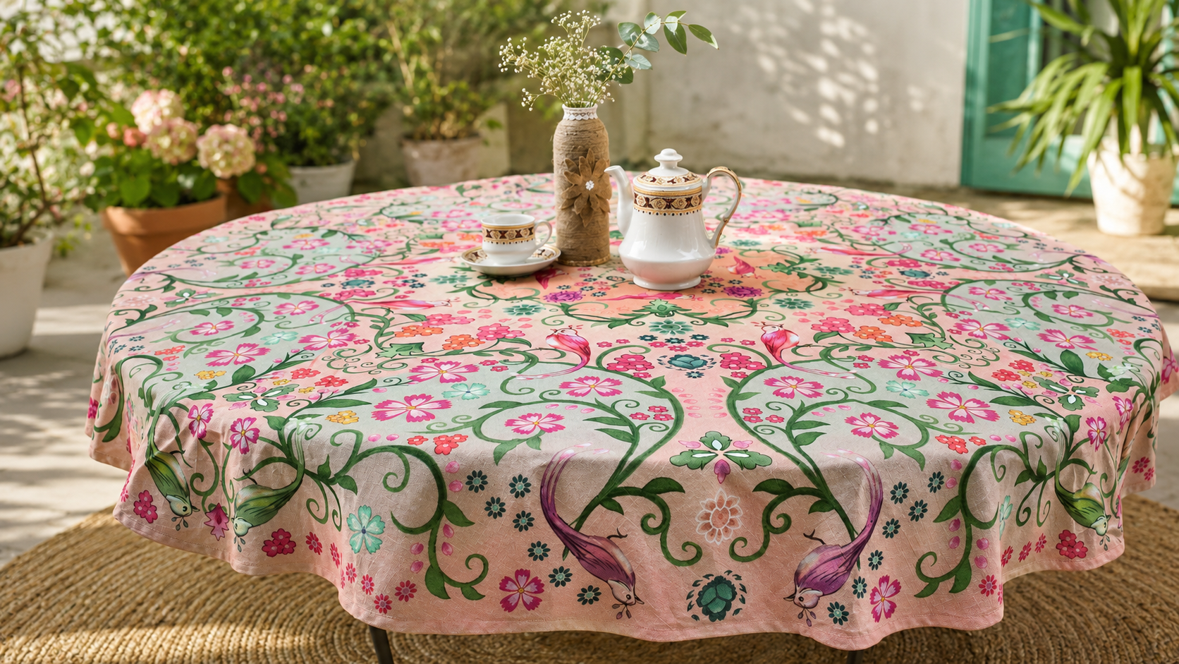 Tafelkleed Florali pink rond