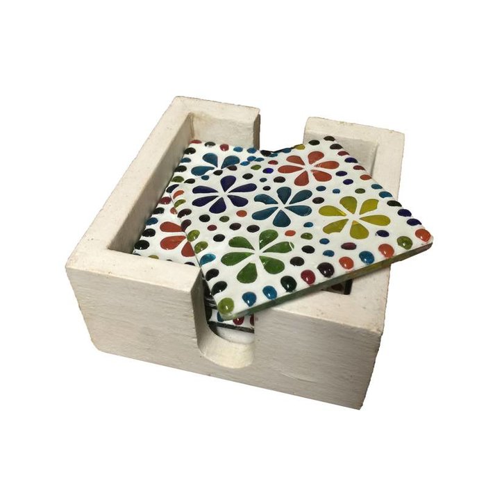 Onderzetters mozaiek multicolor bloemetjes