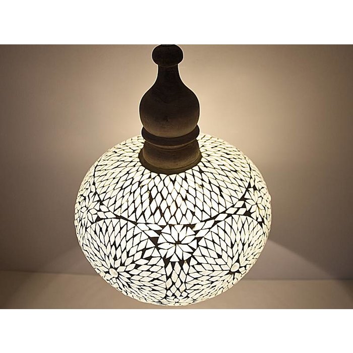 Oosterse hanglamp transparant mozaiek met hout