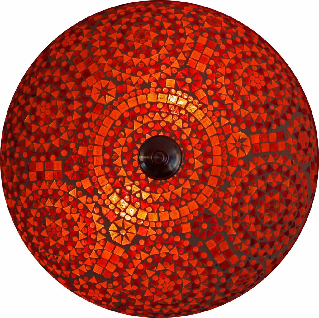Kleurrijke lamp-Plafonnière glasmozaïek rood Merel in Wonderland
