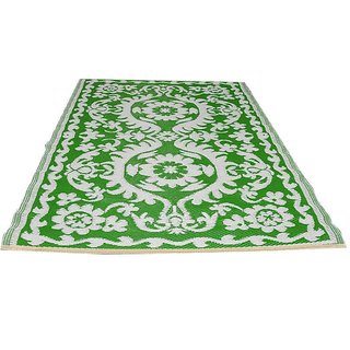 Groen flower power buitentapijt