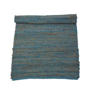 Leren met  jute turquoise vloerkleed