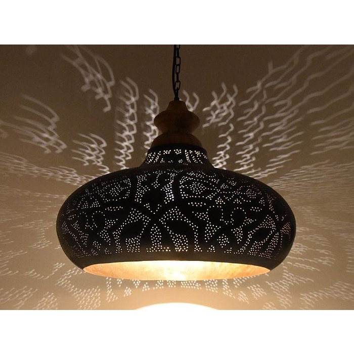 Hanglamp zwart filigrain met hout - Super open eettafel lamp - Merel Wonderland