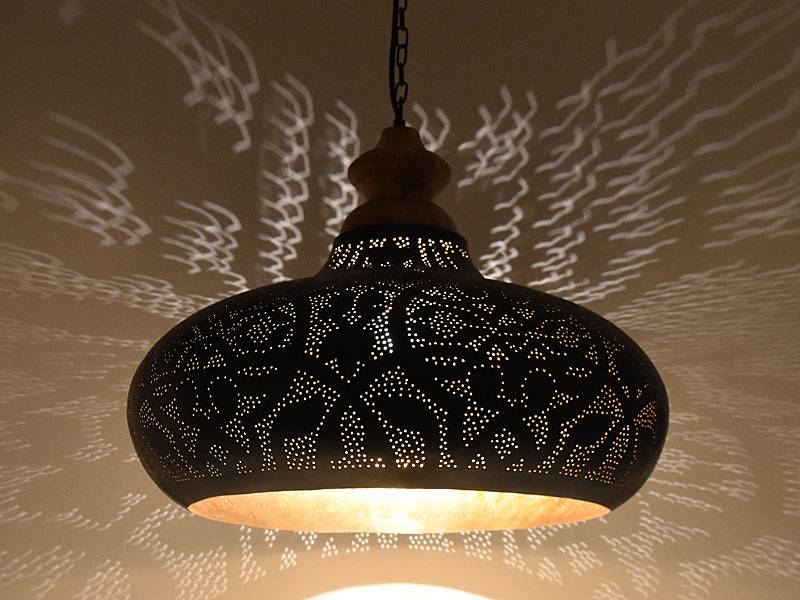 Hanglamp zwart filigrain met hout - Super open eettafel lamp - Merel Wonderland