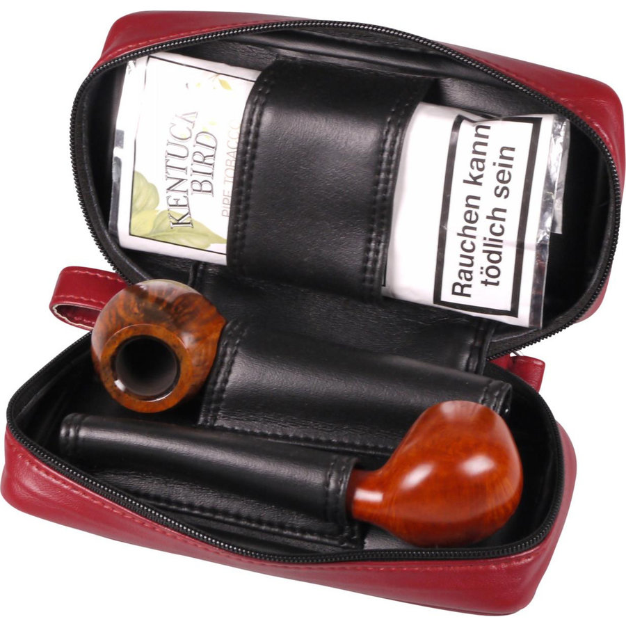 Leather-Look Pipe Pouch for 2 pipes Red