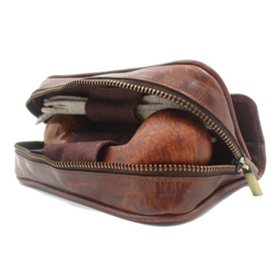 Chacom Leather Pipe Pouch for 2 pipes Brown Retro
