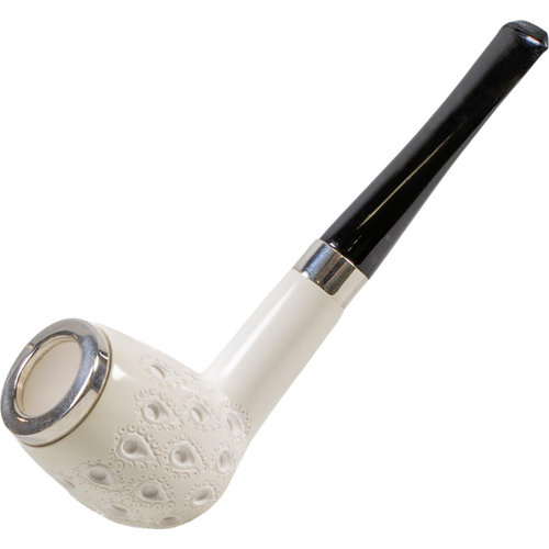 Pijp Block Meerschaum Billiard Carved Silver Cap 