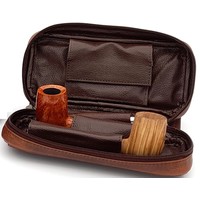 Guy Janot Leather Pipe Pouch for 2 pipes Large Bourbon
