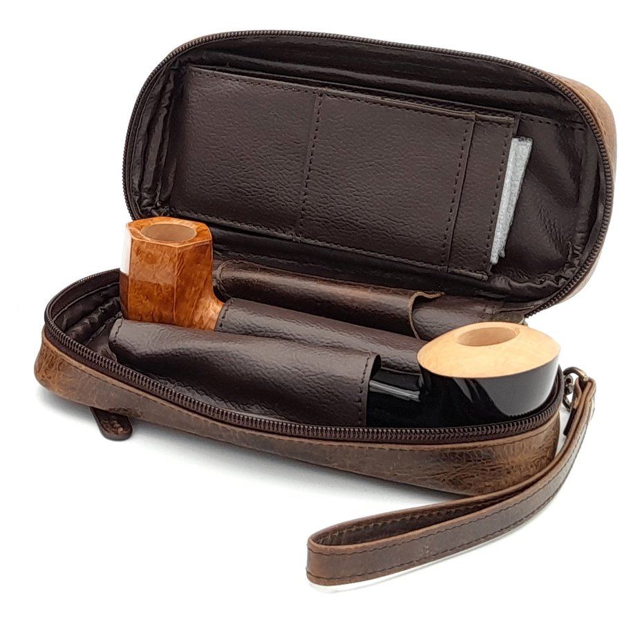 Guy Janot Leather Pipe Pouch for 2 pipes Bourbon
