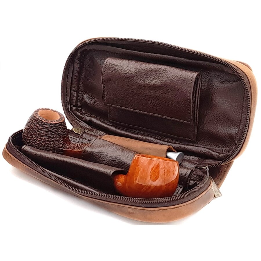 Guy Janot Leather Pipe Pouch for 2 pipes Large Scotland Red