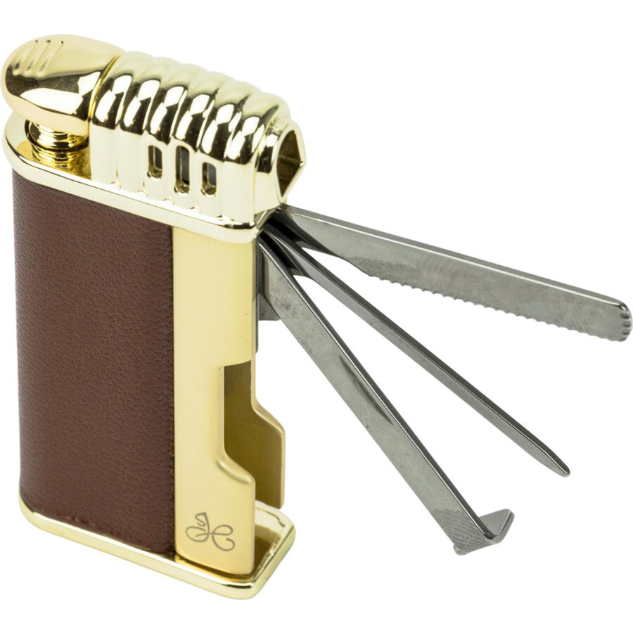 Pipe Lighter Jean-Claude Kent Gold/Brown Leather