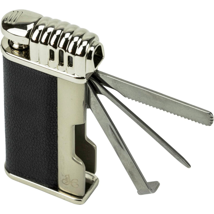 Pijpaansteker Jean-Claude Kent Chrome/Black Leather