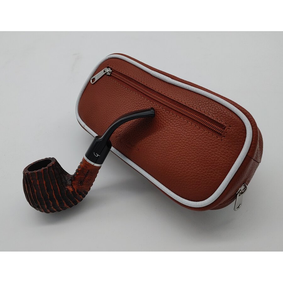 Guy Janot Leather Pipe Pouch for 2 pipes Cognac/White