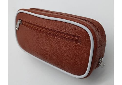 Guy Janot Leather Pipe Pouch for 2 pipes Cognac/White 