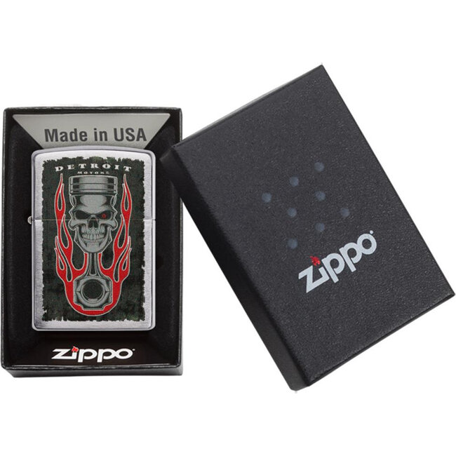 Aansteker Zippo Detroit Piston Skull Flame