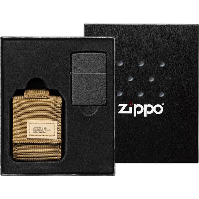 Zippo Gift Set Zippo Lighter Black Crackle with Nylon Pouch Sand