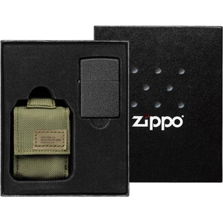 Zippo Gift Set Zippo Lighter Black Crackle with Nylon Pouch Green